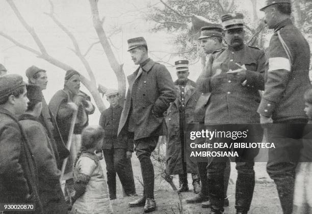 Crown Prince Constantine of Greece speaking with farmers near Monastir, Macedonia, First Balkan War, photograph by Rhomaides-Zeitz, from...