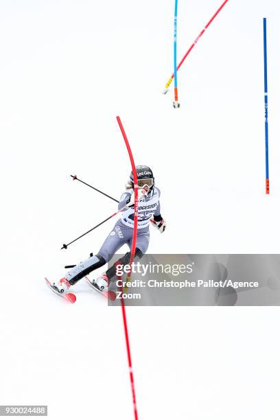 Adeline Baud Mugnier of France competes during the Audi FIS Alpine Ski World Cup Women's Slalom on March 10, 2018 in Ofterschwang, Germany.