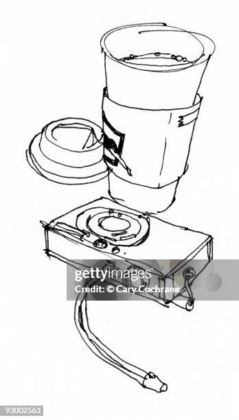 coffee and digital camera - digital camera white background stock illustrations