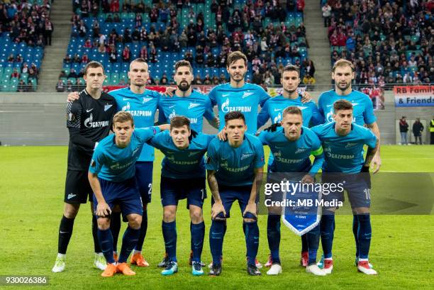 Europa League Round of 16, First leg. Football match at RB Arena: RB Leipzig 2 - 1 Zenit . Zenit team Aleksander Kokorin, Daler Kuzyaev, Matias...