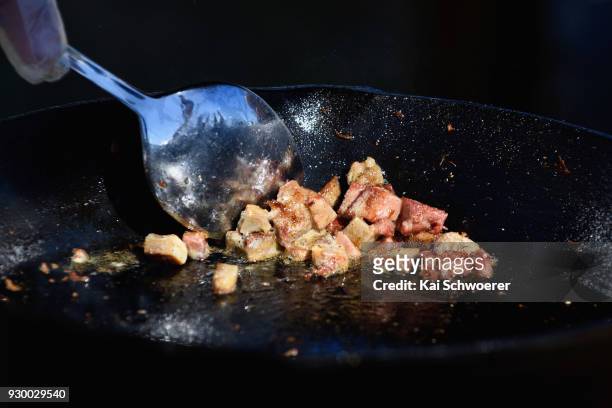 Pieces of beef tongue are seen during the Hokitika Wildfoods Festival on March 10, 2018 in Hokitika, New Zealand.