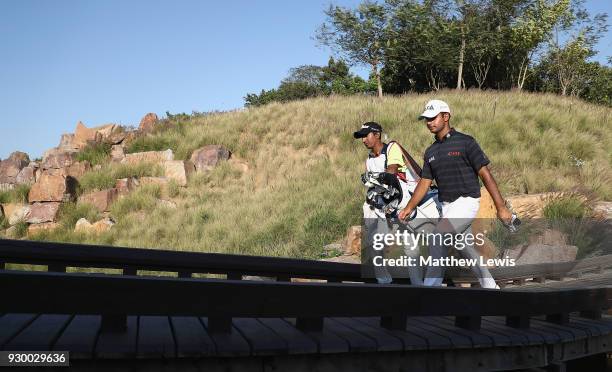 Shubhankar Sharma of Indiawalks onto the 17th fairway during day three of the Hero Indian Open at Dlf Golf and Country Club on March 10, 2018 in New...