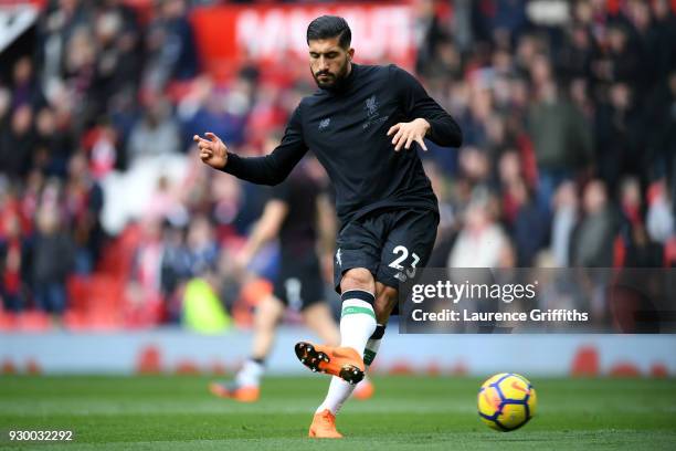 Emre Can of Liverpool during the Premier League match between Manchester United and Liverpool at Old Trafford on March 10, 2018 in Manchester,...