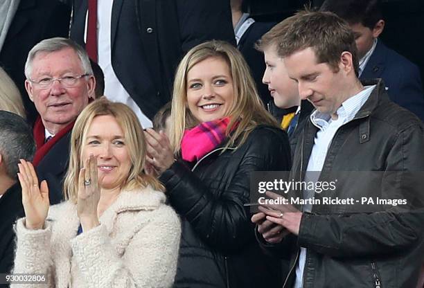 Sir Alex Ferguson and Rachel Riley in the stands during the Premier League match at Old Trafford, Manchester.