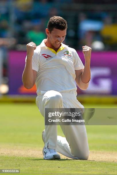 Josh Hazlewood of Australia wins the appeal lbw Hashim Amla of South Africa. The decision was reviewed and overturned during day 2 of the 2nd Sunfoil...