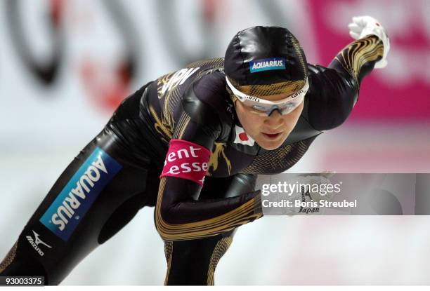 Masako Hozumi of Japan competes in the women 3000 m Division A race during the Essent ISU World Cup Speed Skating on November 6, 2009 in Berlin,...