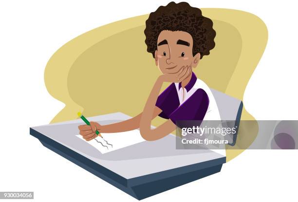 ilustrações de stock, clip art, desenhos animados e ícones de boy taking test - jovens estudando