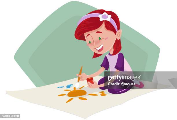 menina pintando desenhos - desenhos stock-grafiken, -clipart, -cartoons und -symbole