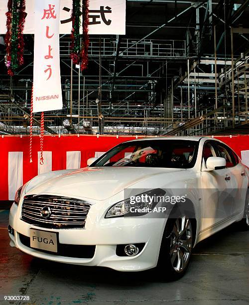 Picture shows Nissan's new Fuga during the roll-out ceremony at the Nissan Tochigi Plant in the town of Kaminokawacho, in Tochigi prefecture, about...