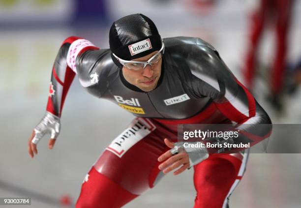 Vincent Labrie of Canada competes in the men's 500 m Division A race during the Essent ISU World Cup Speed Skating on November 6, 2009 in Berlin,...