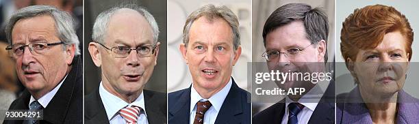 Combo image showing Luxemburg Prime Minister Jean-Claude Juncker, Belgian Prime Minister Herman Van Rompuy, former British Prime Minister Tony Blair,...