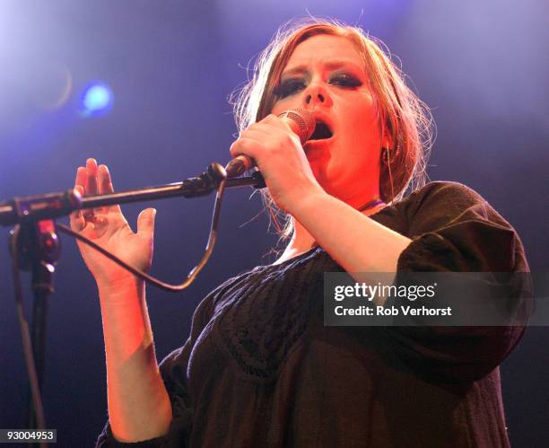 Adele performs on stage at the Heineken Music Hall on April 17th 2009 in Amsterdam, Netherlands.