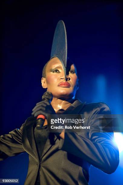 Grace Jones performs on stage at the Lowlands Festival on August 23rd 2009 in Biddinghuizen, Netherlands.