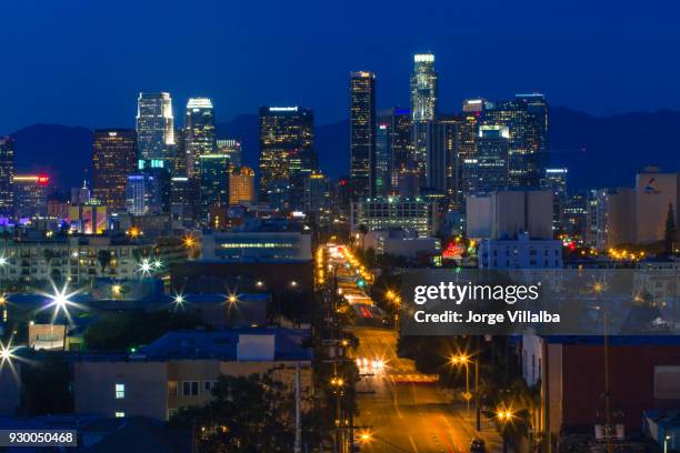 downtown los angeles at night - beverly hills at night stock pictures, royalty-free photos & images