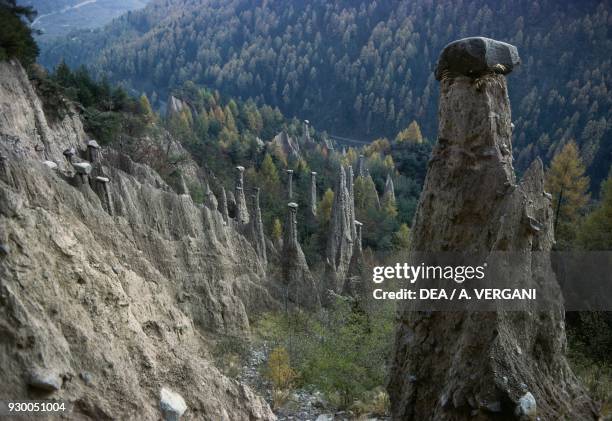 Erosion phenomenon of the Segonzano Earth pyramids, Cembra Valley,Trentino-Alto Adige, Italy.