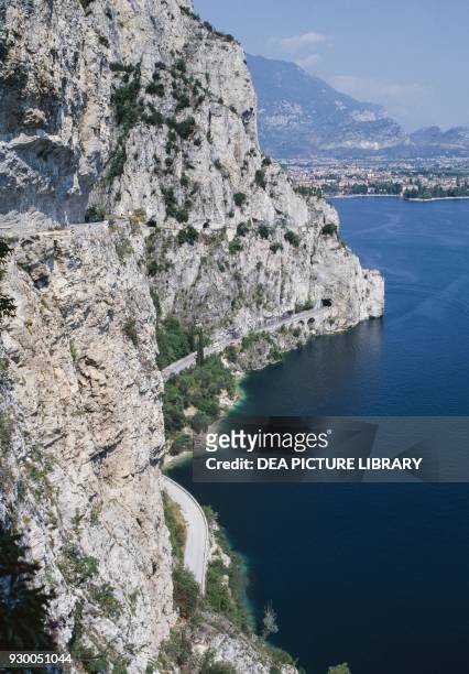 Section of the west Gardesana, coast road along Lake Garda, before Riva del Garda, Trentino-Alto Adige, Italy.
