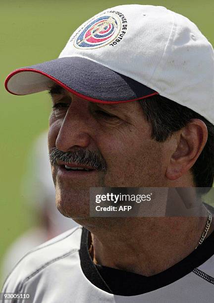 Costa Rican football team coach Brazilian Rene de Simoes gestures after a training session in the province of Alajuela, some 20 km west from San...