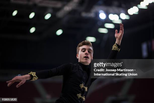 Matteo Rizzo of Italy competes in the Junior Men's Free Skating during the World Junior Figure Skating Championships at Arena Armeec on March 10,...
