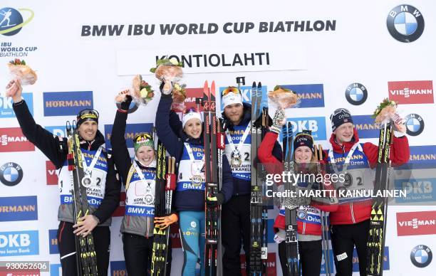 Second placed Julian Eberhard and Lisa Theresa Hauser of Austria, winners Anais Chevalier and Antonin Guigonnat of France and third placed, Marte...