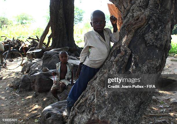 Children play on a tree on November 07, 2009 in Bauchi, Nigeria.