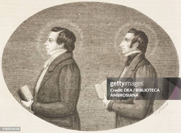 Portraits of the Prophet Joseph Smith , the founder of Mormonism, and his brother Hyrum Smith , United States of America, drawing by Charles-Joseph...