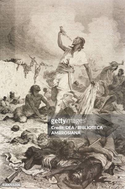 Theodore II's suicide on April 13 Ethiopia, drawing by Emile Bayard from an English sketch, from The prisoners of Theodore, 1866-1868, from A...