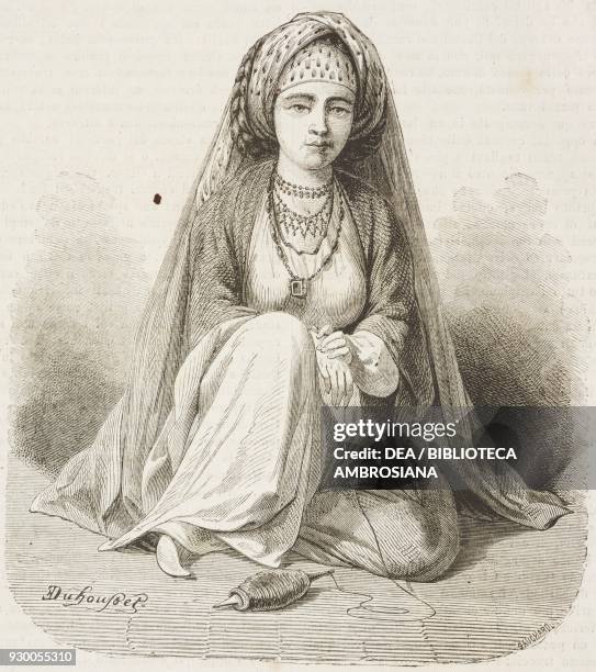 Young woman from the Illiati tribe from Varamin, Iran, drawing by Duhousset, from Hunting in Persia by Emile Duhousset , from Il Giro del mondo ,...