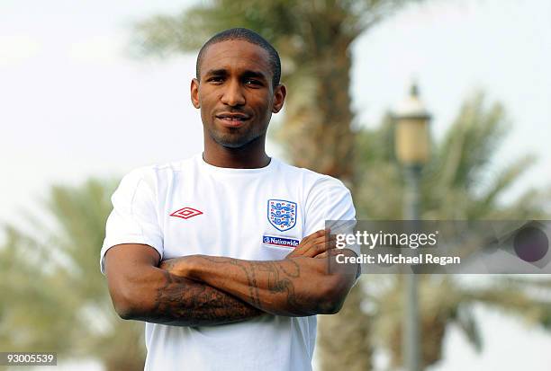 Jermain Defoe poses during the England press conference at the Ritz-Carlton Hotel on November 12, 2009 in Doha, Qatar.