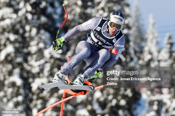 Adrien Theaux of France competes during the Audi FIS Alpine Ski World Cup Men's Downhill on March 10, 2018 in Kvitfjell, Norway.