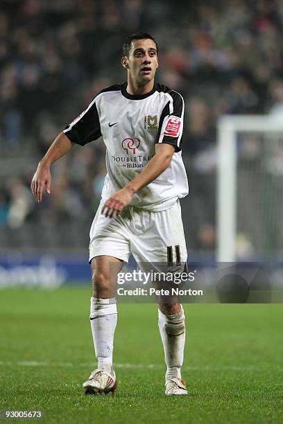 Sam Baldock of MK Dons in action during the Johnstone's Paint Trophy Southern Area Quarter Final Match between MK Dons and Northampton Town at...