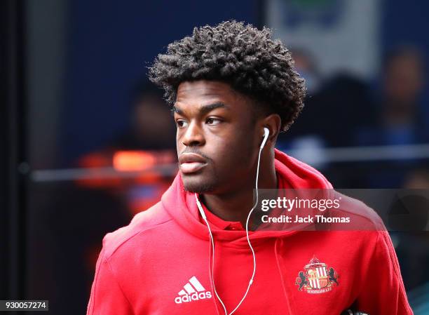 Josh Maja of Sunderland arrives ahead of the Sky Bet Championship match between QPR and Sunderland at Loftus Road on March 10, 2018 in London,...