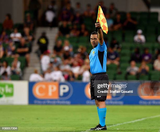 Assistant Referee Scott Edeling during the round 22 A-League match between the Perth Glory and the Central Coast Mariners at nib Stadium on March 10,...