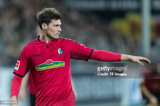 Pascal Stenzel of Freiburg gestures during the Bundesliga match between Sport-Club Freiburg and FC Bayern Muenchen at Schwarzwald-Stadion on March 4,...