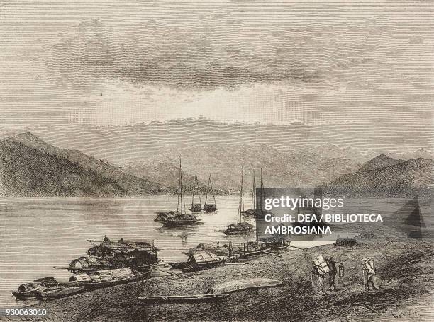 View from Lien-Tschu-Kuong village, drawing by Theodor Alexander Weber from Travel in China, 1870-1872, by John Thomson , from Il Giro del mondo ,...