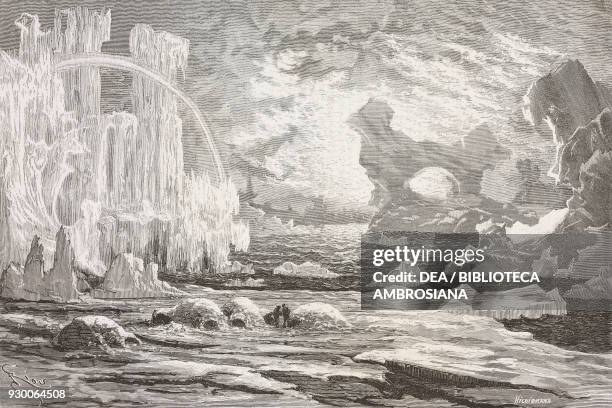 Enchanting landscape amongst the glaciers, drawing by Edouard Riou from Polaris Expedition and Six Months on an Ice-floe, 1870-1873, by Lieutenant...