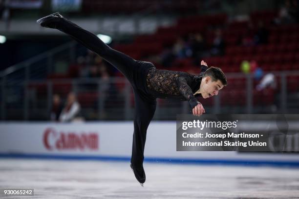 Irakli Maysuradze of Georgia competes in the Junior Men's Free Skating during the World Junior Figure Skating Championships at Arena Armeec on March...