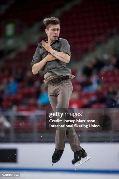 Ivan Pavlov of Ukraine competes in the Junior Men's Free Skating during the World Junior Figure Skating Championships at Arena Armeec on March 10,...