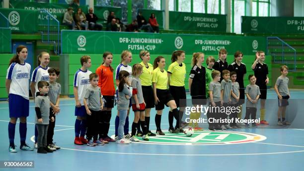 The teams come together during the second semi final match between SG SV Gundelsheim/Bamberg and DFC Westsachsen Zwickau 0-3 of the C Junior Girl's...