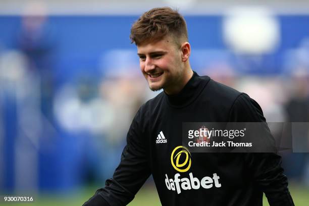Ethan Robson of Sunderland warms up ahead of the Sky Bet Championship match between QPR and Sunderland at Loftus Road on March 10, 2018 in London,...