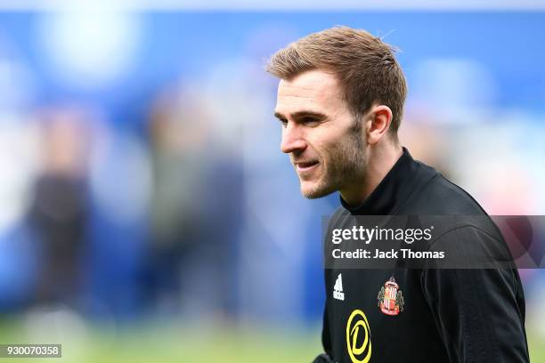 Callum McManaman of Sunderland warms up ahead of the Sky Bet Championship match between QPR and Sunderland at Loftus Road on March 10, 2018 in...