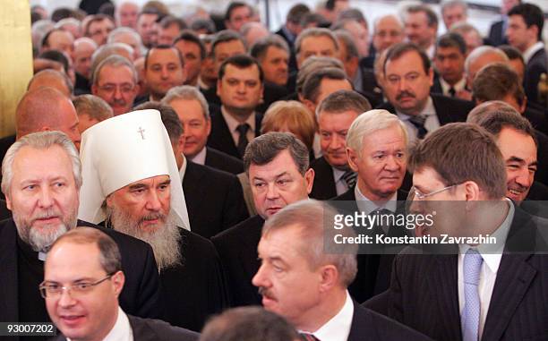 Russian Orthodox Patriarch Kirill attend the annual address given by Russian President Dmitry Medvedev to the Federal Assembly on November 12, 2009...