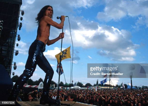Iggy Pop performs on stage at Roskilde Festival on June 25th 1998 in Denmark.