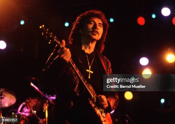 Tony Iommi of Black Sabbath performs on stage at Roskilde Festival on June 25th 1998 in Denmark.