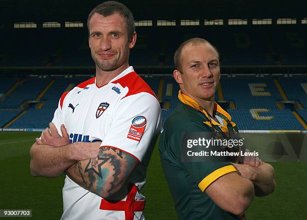 Jamie Peacock of the England Rugby League Team and Darren Lockyer of the VB Kangaroos Australian Rugby League pictured during a press conference...