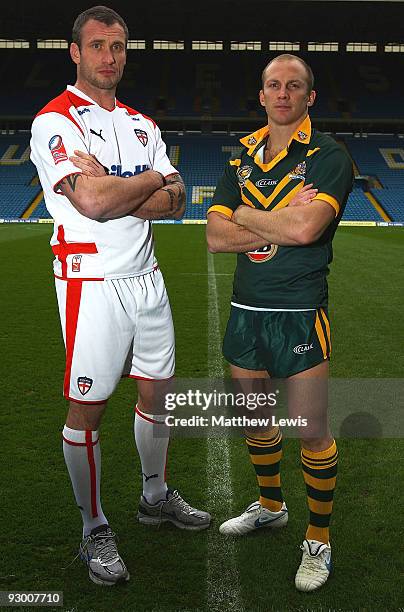 Jamie Peacock of the England Rugby League Team and Darren Lockyer of the VB Kangaroos Australian Rugby League pictured during a press conference...