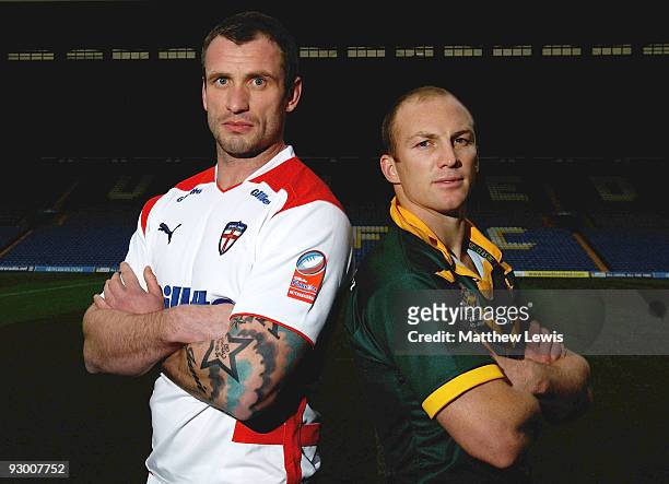 Jamie Peacock of the England Rugby League Team and Darren Lockyer of the VB Kangaroos Australian Rugby League pictured during a press conference...