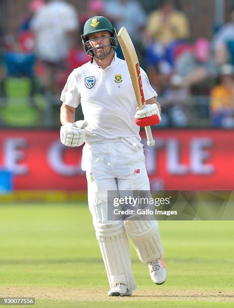 De Villiers of South Africa celebrates scoring a half century during day 2 of the 2nd Sunfoil Test match between South Africa and Australia at St...