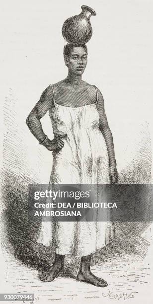 Slave woman, Tanzania, drawing by Etienne Ronjat from the English edition of Journey across Africa, from Zanzibar to Benguela, 1872-1876, by Verney...