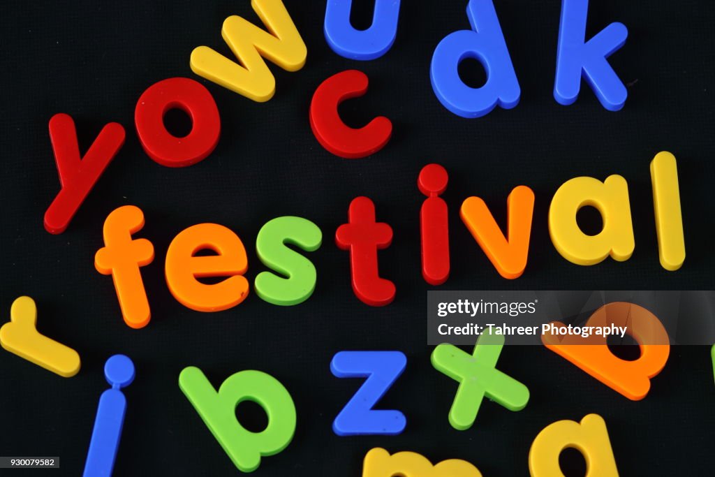 Festival written with toy blocks