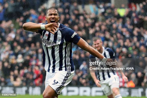 Salomon Rondon of West Bromwich Albion celebrates after scoring a goal to make it 1-0 during the Premier League match between West Bromwich Albion...